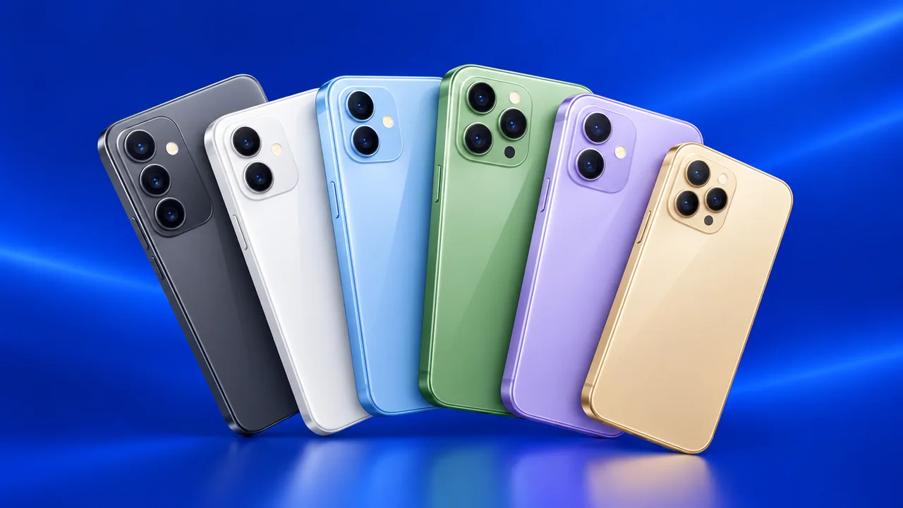 Six smartphones de couleurs différentes disposés en éventail
